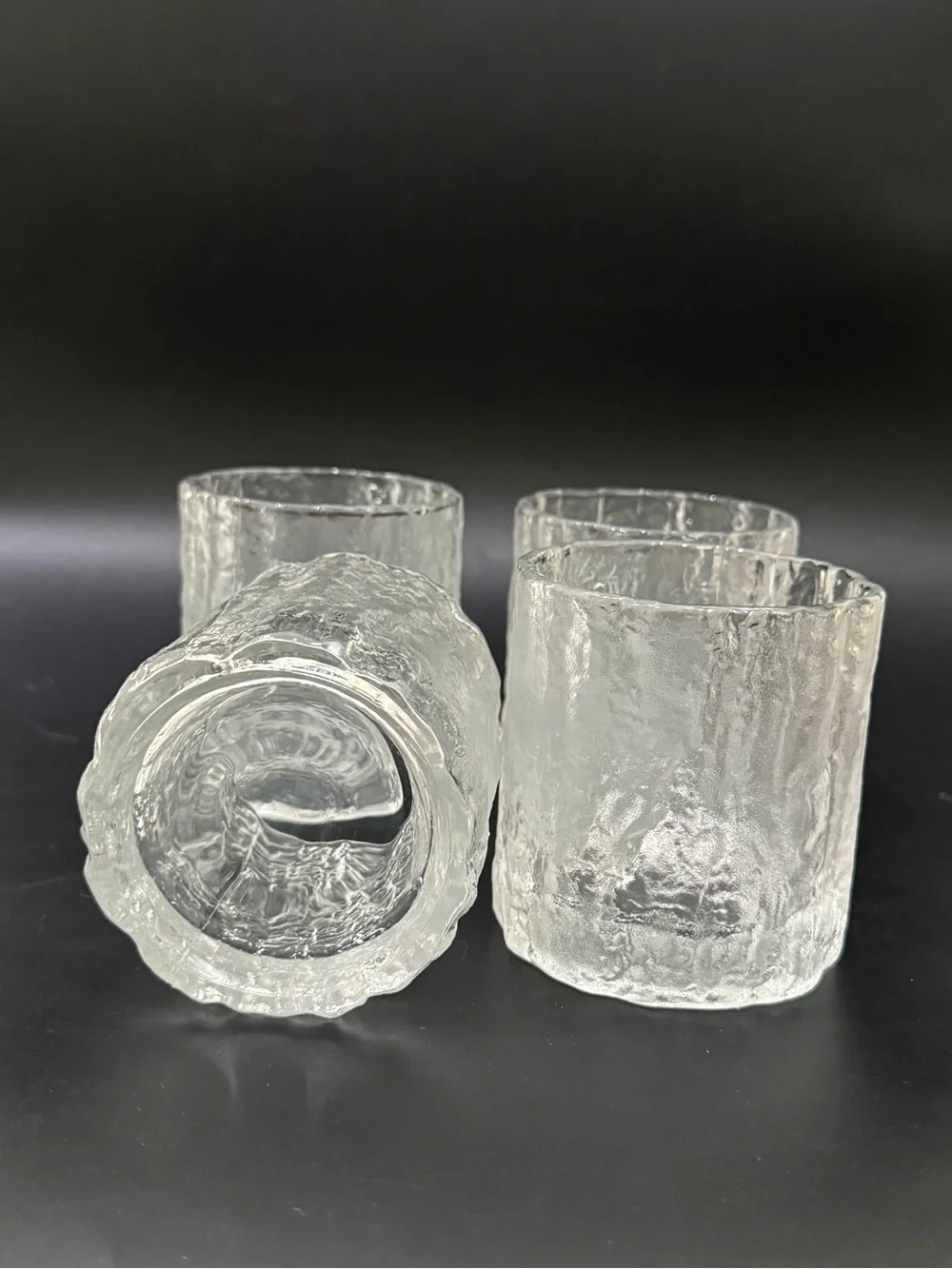 4pc MIKASA Frostfire Frosted Textured Rocks Old Fashioned Lowball Tumbler Glass